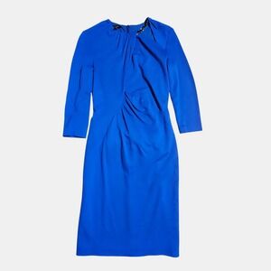 Escada Embellished Beaded Neck Ruched Sheath Dress 34 US 2/4 Blend Quiet‎ Luxury